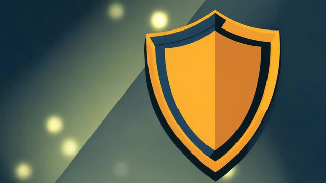 Yellow shield icon with dark blue border blurred glowing light background symbolizing protection and security modern style shield icon protection symbol security concept digital safety defense emblem