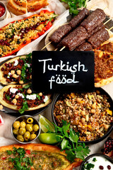 Assorted Turkish food and meze, tasty and healthy Mediterranean cuisine.