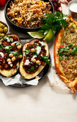 Assorted Turkish food and meze, tasty and healthy Mediterranean cuisine.