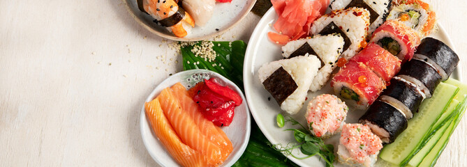 Assorted sushi nigiri and maki big set. © bit24