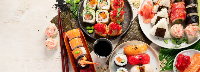 Assorted sushi nigiri and maki big set. © bit24