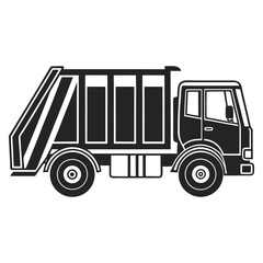 Flat Black Silhouette of Sanitation Garbage Truck