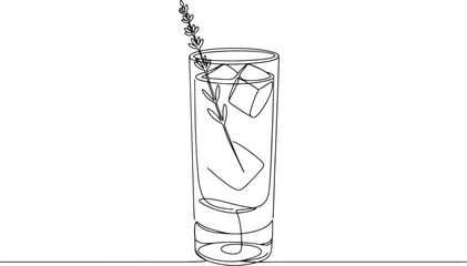 Minimalist illustration of cocktail glass with ice and lavender