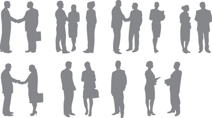 Silhouette of two businessmen standing facing each other, appearing to be talking seriously with professional gestures, reflecting effective work communication, suitable for business design elements, 