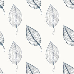 Obraz premium Seamless Hand-Drawn Floral and Leaf Pattern in Crayon Style