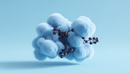 Fluffy blue cloud cluster with dark red molecular structures
