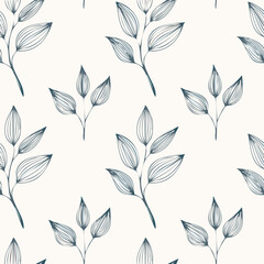Seamless Hand-Drawn Floral and Leaf Pattern in Crayon Style