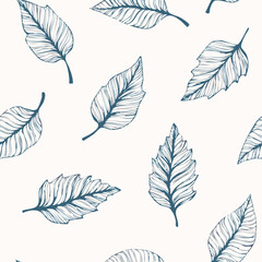 Seamless Hand-Drawn Floral and Leaf Pattern in Crayon Style