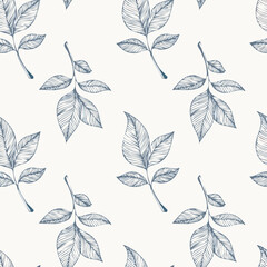 Seamless Hand-Drawn Floral and Leaf Pattern in Crayon Style