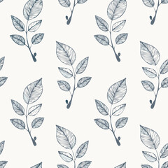 Seamless Hand-Drawn Floral and Leaf Pattern in Crayon Style