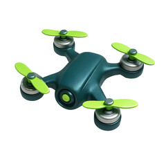 3D Rendered Icon of quadcopter drone with a dark teal body and vibrant lime green propellers.