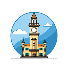 Historic Clock Tower Vector Illustration