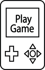 Retro handheld game console icon with control pad and play game screen for vintage gaming UI with transparent background