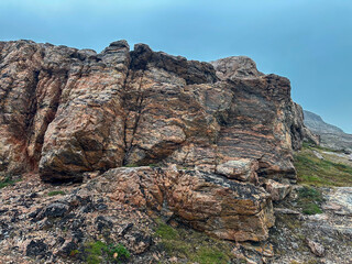 A view of rock formations on Scoresby Land in Greenland