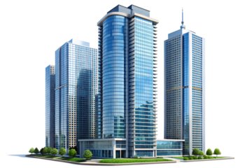 Modern skyscrapers isolated on transparent background, showcasing urban architecture and real estate investment opportunities in a thriving city