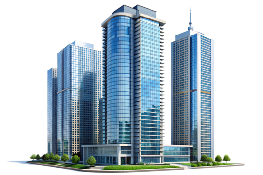 Modern skyscrapers isolated on transparent background, showcasing urban architecture and real estate investment opportunities in a thriving city