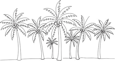 Minimalist Coconut Grove Line Art: Tropical Island Paradise Sket
