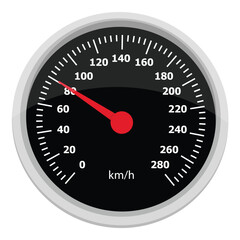 Vector illustration of a round car dashboard with speedometer and tachometer