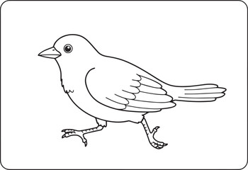 Simple black and white line drawing of a bird walking ideal for