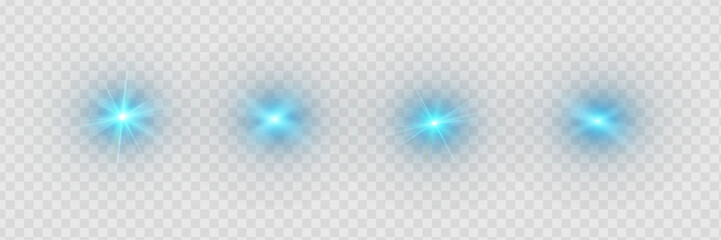 Glow blue transparent starlight effect set. Abstract special effect element design. Sparkle, flare, stars. Vector. Eps 10