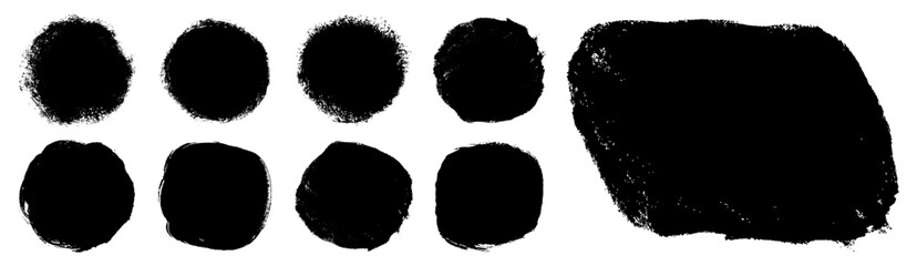 Grunge Circle Watercolor Frame Set. Brush Stroke. Ink Paint Brush Background. Grunge Sale Banner Curve Collection. Vector Hand Drawn Illustration.