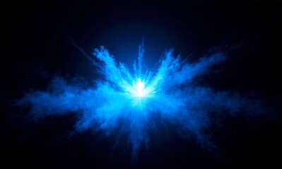 Fototapeta premium A radiant blue explosion of light and energy bursts from a dark background.