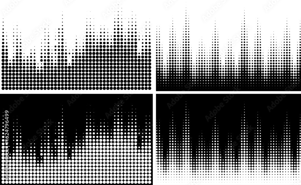 Wall mural halftone wavy pattern collection. circle dots wavy background. curved wave sound gradient texture. v
