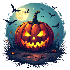 Glowing Jack-o'-Lantern on Spooky Path with Full Moon