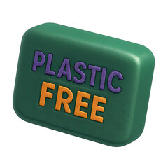 3D Rendered Icon of Green Rectangular Object with Plastic Free Text in Purple and Orange.