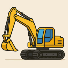 illustration of a yellow excavator with a blue cabin