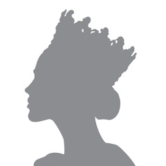 The silhouette of a queen wearing a crown gracefully is suitable for cosmetic, beauty, salon and women's care elements.