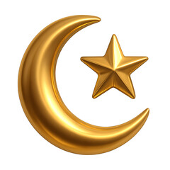 Polished 3D Rendered Icon of Golden Crescent Moon and Star a Bright 3D Rendered Religious Symbol.