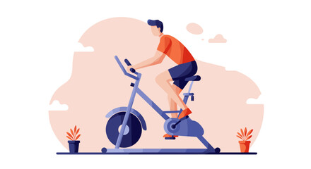 Man exercising on stationary bike in modern home gym environment  