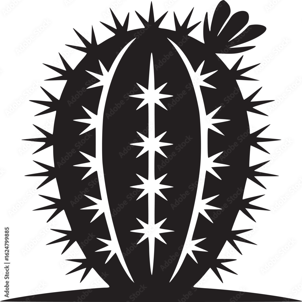 Aufkleber a black and white vector image of a cactus with a flower and star shaped patterns on a white backgro