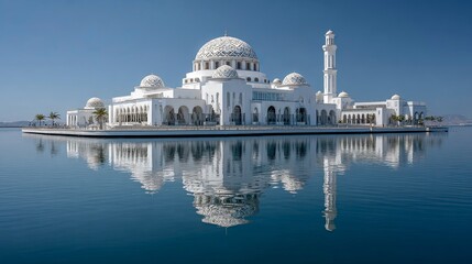 Obraz premium White mosque reflecting in water