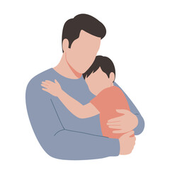 Father comforting child in loving embrace on white background