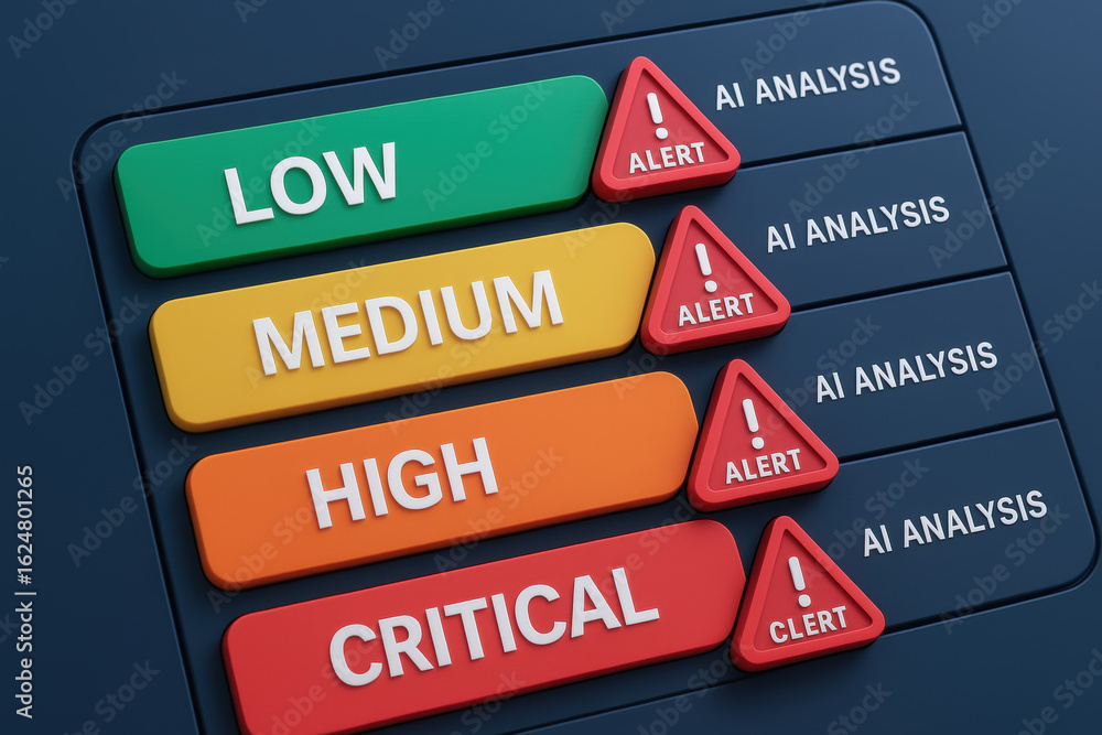 Aufkleber ai analysis in energy trading shows alert levels from low to critical with clear visual warning syst