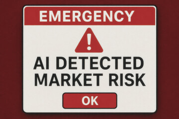 AI detected market risk emergency sign warns about trading energy risks in financial market using ai technology for safety and control