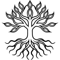 Line Art Tree Roots and Branch Fusion