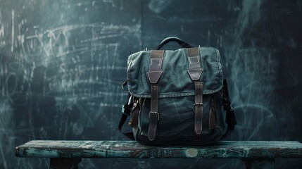 A photo of a school bag with a chalkboard backdrop