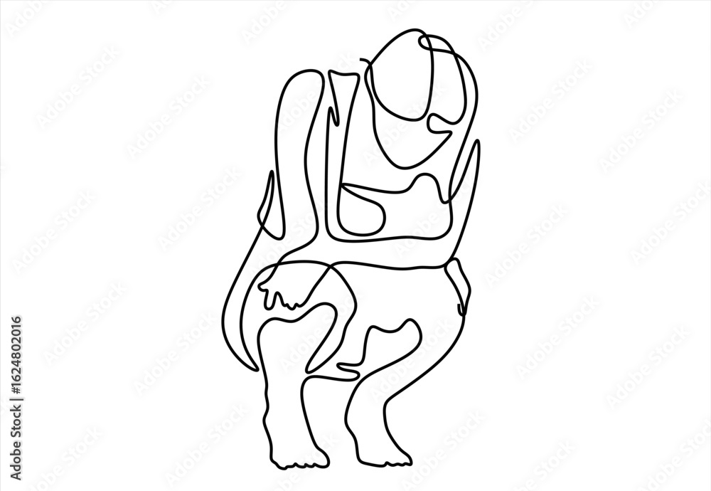 Poster figure of a person in a squatting position, a single line drawing. line icon-continuous line drawing