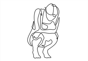 Figure of a person in a squatting position, a single line drawing. line icon-continuous line drawing. Editable stroke. 
