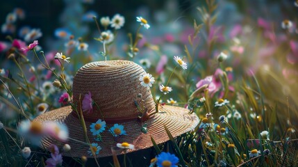 A photo of a gardeners hat with flowers