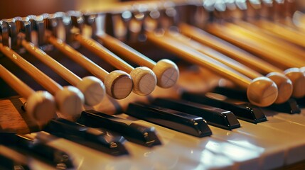 A photo of a glockenspiel with mallets