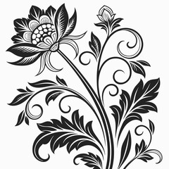 Elegant black and white seamless damask pattern with floral and ornamental motifs. coloring page vector illustration