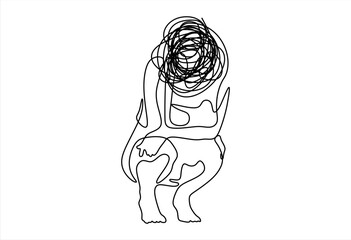 Continuous line drawings of man feeling sad, tired and worried about suffering from depression in mental health. problems, failures and concepts of heartbreak isolated on white background