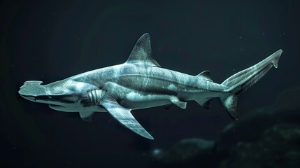 A photo of a hammerhead shark swimming