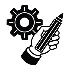 Project Development Icon – Modern Line Design with Pencil and Gears