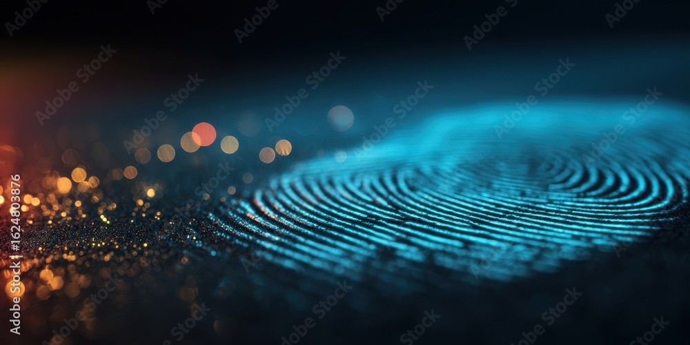 Poster the fingerprint design showcasing technology and security concepts in a vibrant setting.