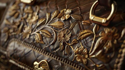 A photo of a handbag with elegant gold accents.